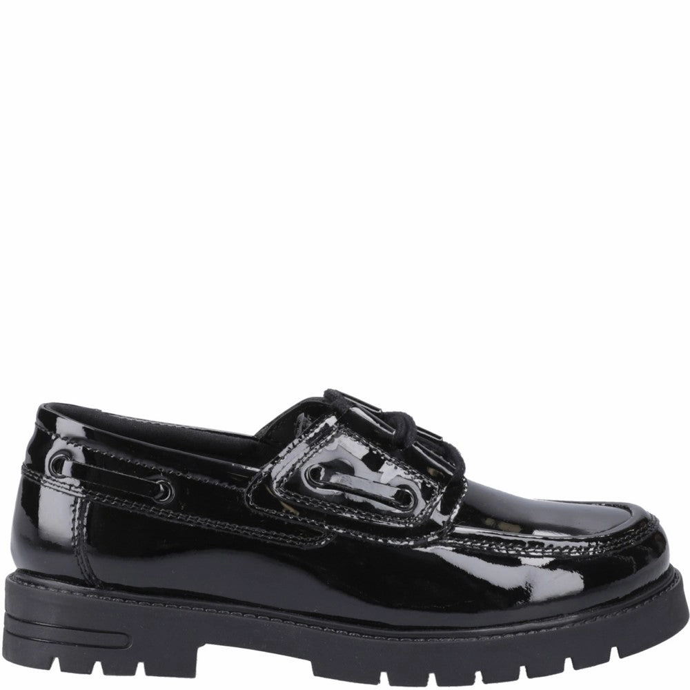 Hush Puppies Lucy Patent Junior School Shoes Leaf Jog