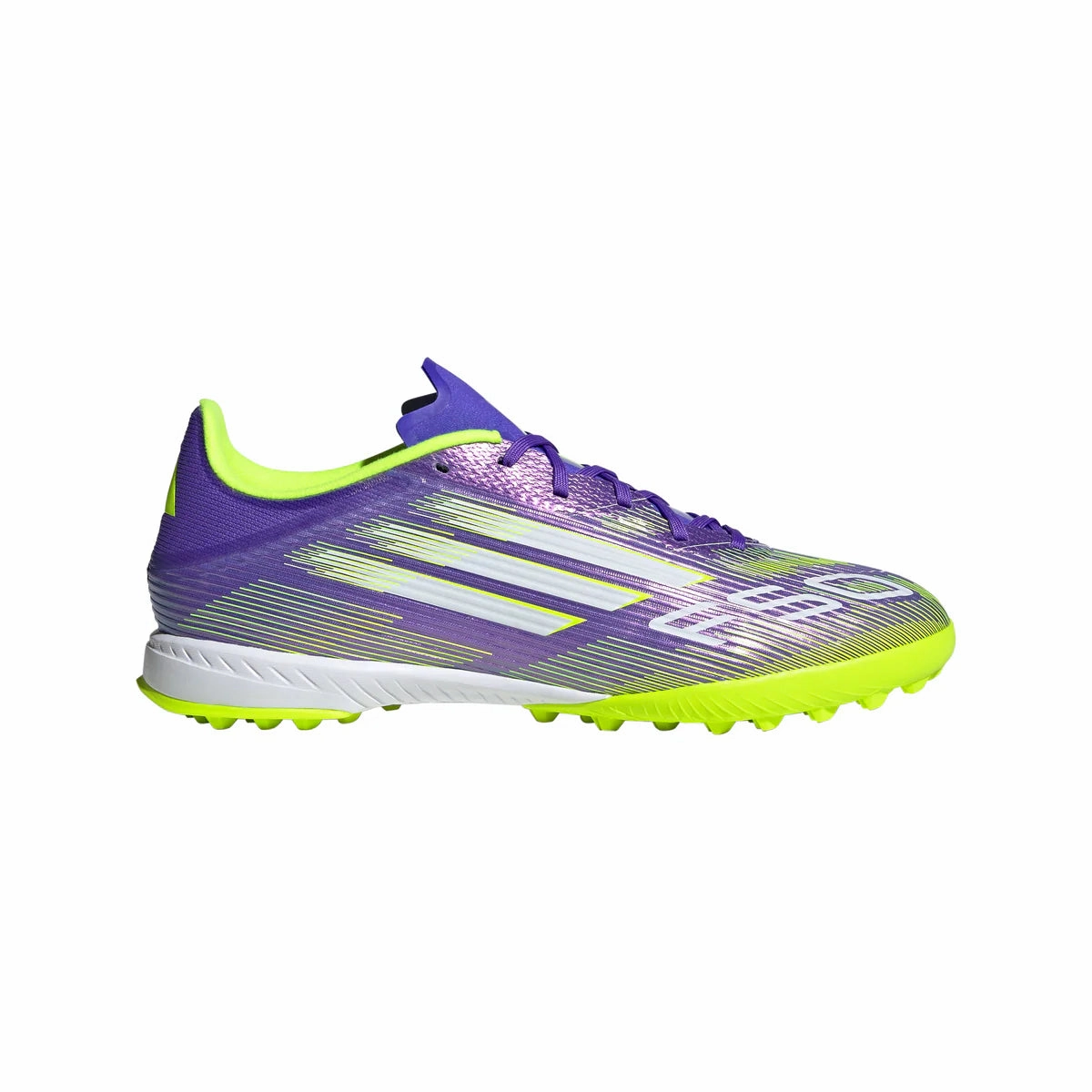adidas F50 League TF Turf Soccer Shoes - Ftwr Purple/ Core Black/Lucid Lemon Lateral Control