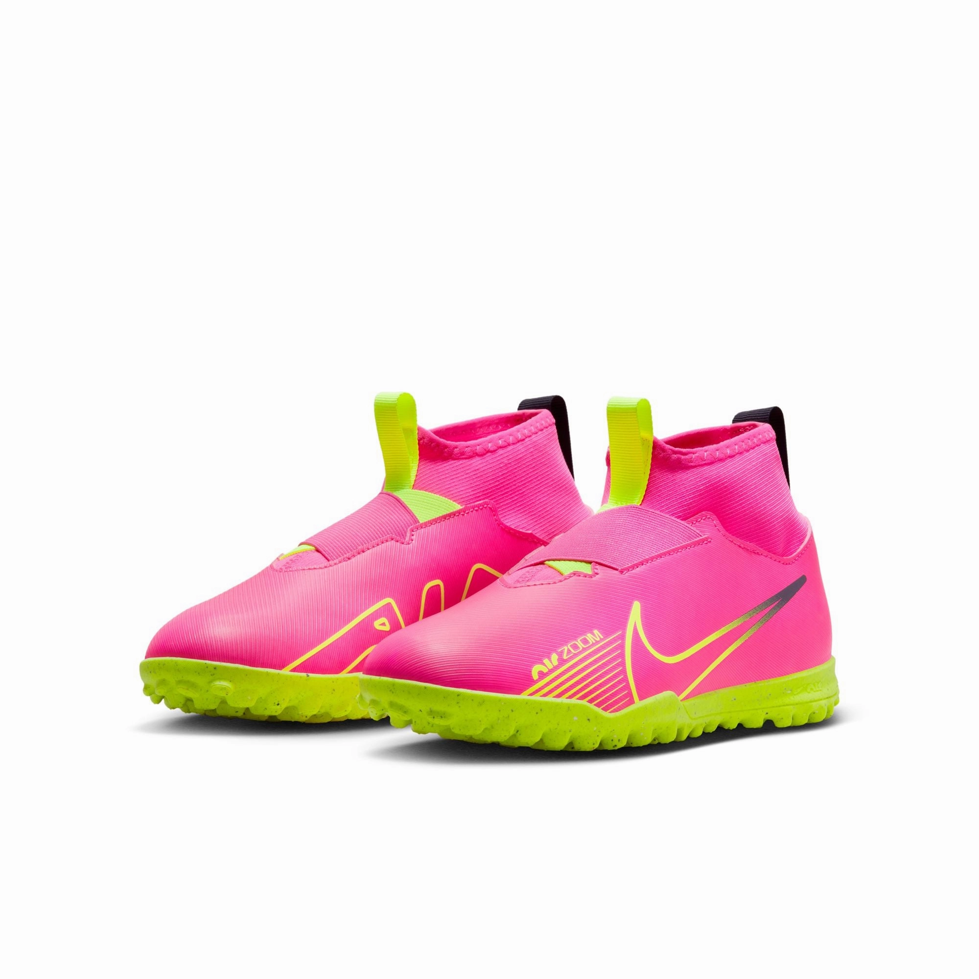 Nike Junior Zoom Superfly 9 Academy Turf Cleats - Pink Blast/ Volt Gridiron sprint speed