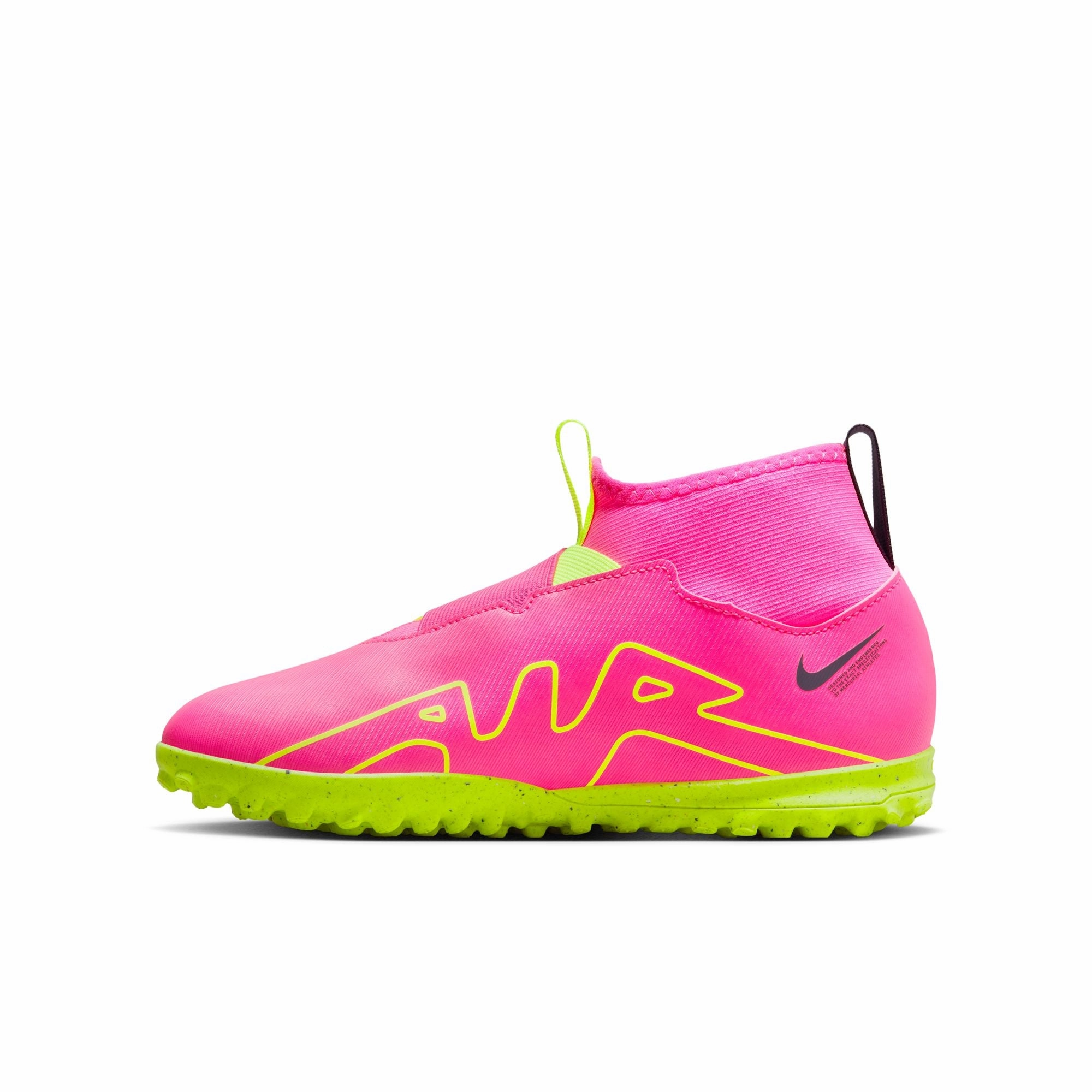 Odor Free Nike Junior Zoom Superfly 9 Academy Turf Cleats - Pink Blast/ Volt Gridiron