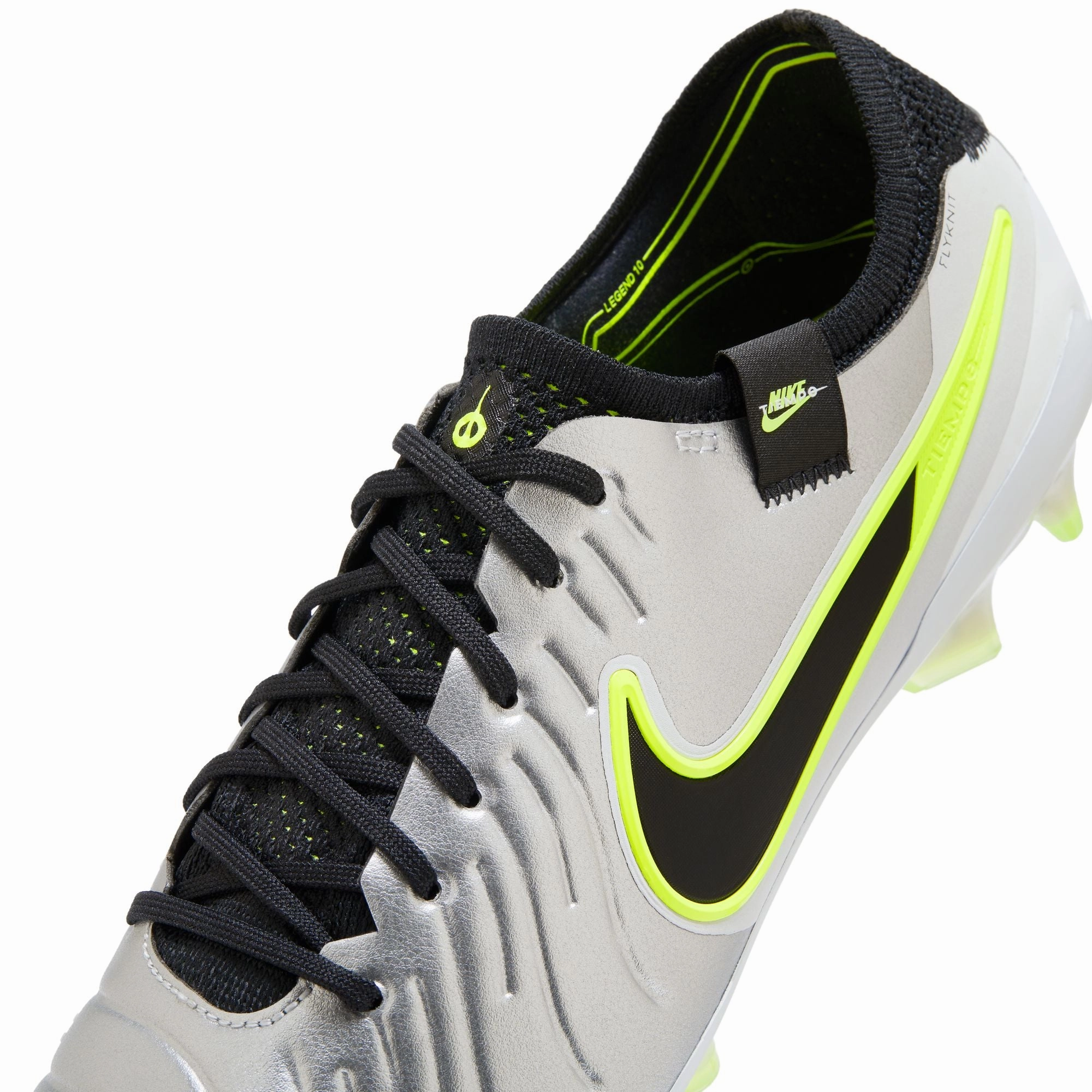 Nike Tiempo Legend 10 Elite FG Firm Ground Soccer Cleats - Metallic Silver/ Black Volt Traction Frame