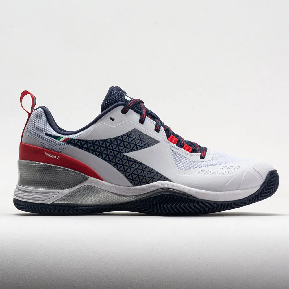 Diadora Blushield Torneo 2 Clay Men's  White/Corsair/Fiery Red PUResilience Trail grip