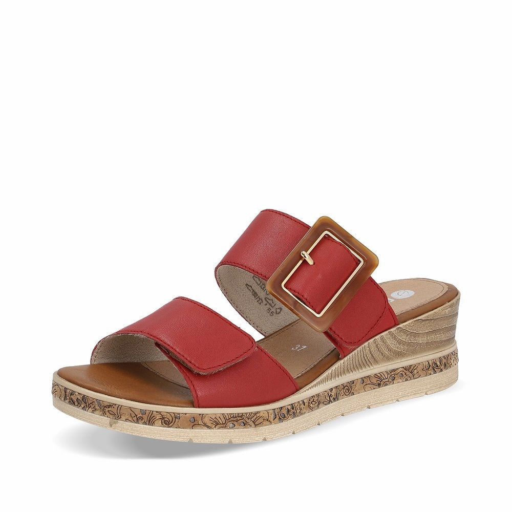 D3068-33 Two Strap Slide Red Weekend Plans Practical Footwear
