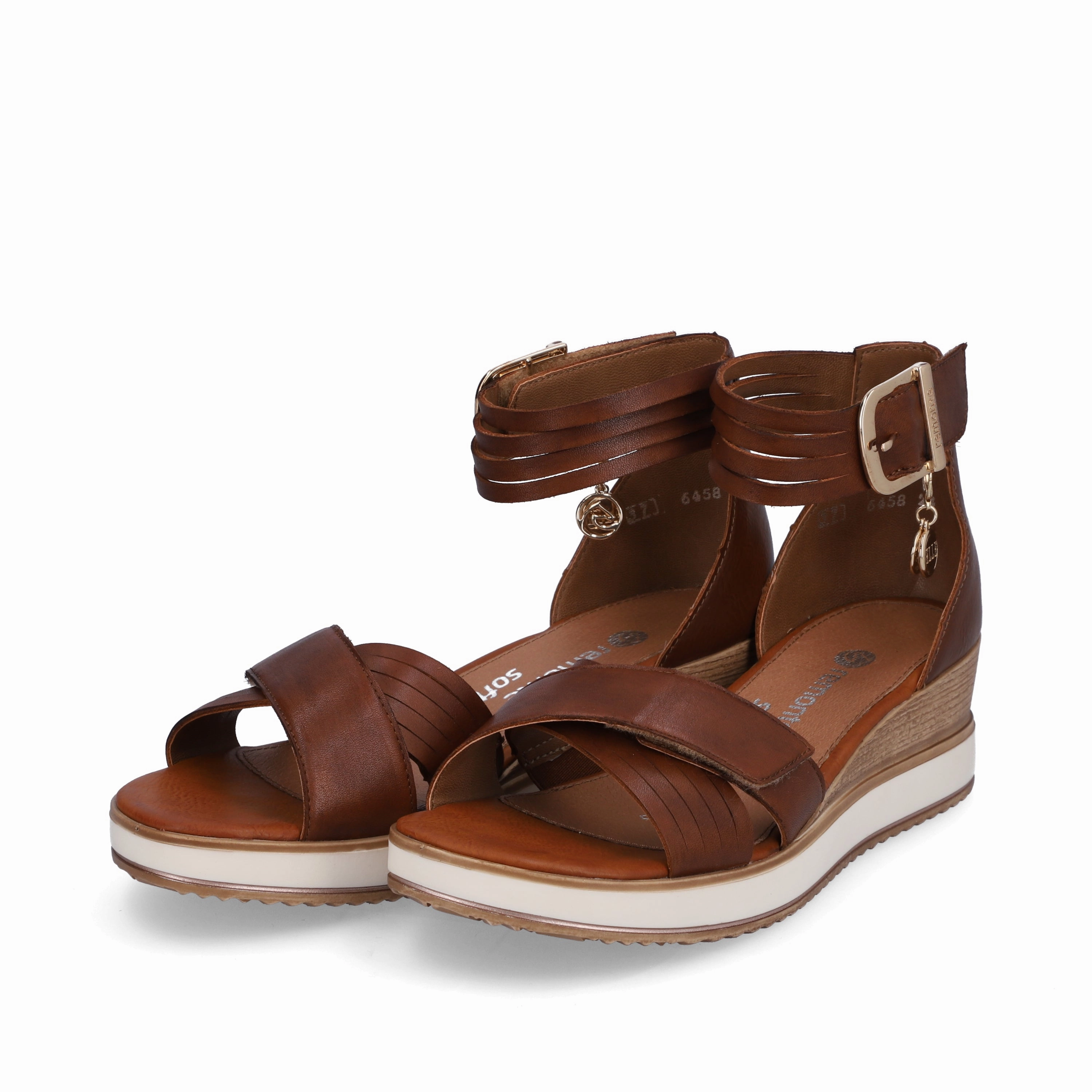 D6458-24 Brown Wedge Cross Strap Sandal Maintenance Cushioned Comfort