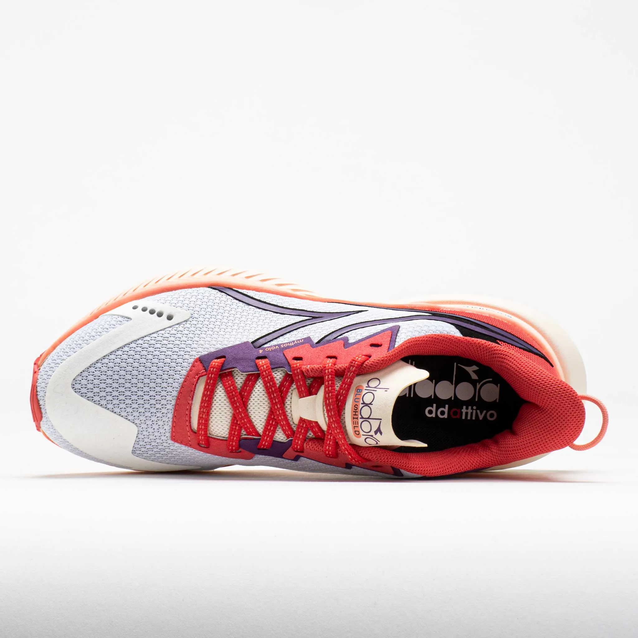 Diadora Mythos Blushield Volo 4 Women's  White/Cayenne/Sunset Purple Soft Footbed running in sunny tracks shoes
