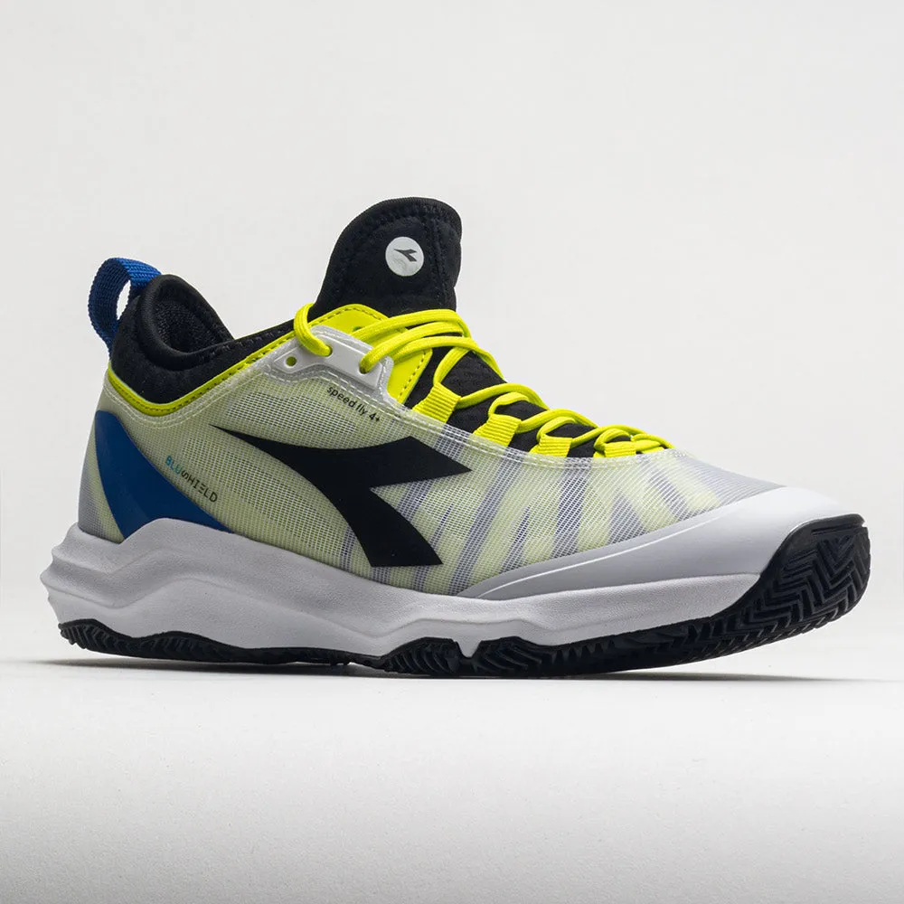 fluorescent running shoes Full Cushioning Diadora Speed Blushield Fly 4  Clay Men's  White/Black/Deja Vu Blue