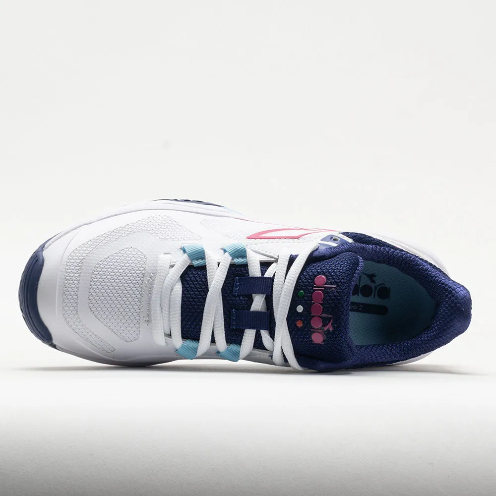 Diadora Trofeo 2 AG Pickleball Women's  White/Blueprint/Pink Yarrow marathoning running gear running on uneven ground