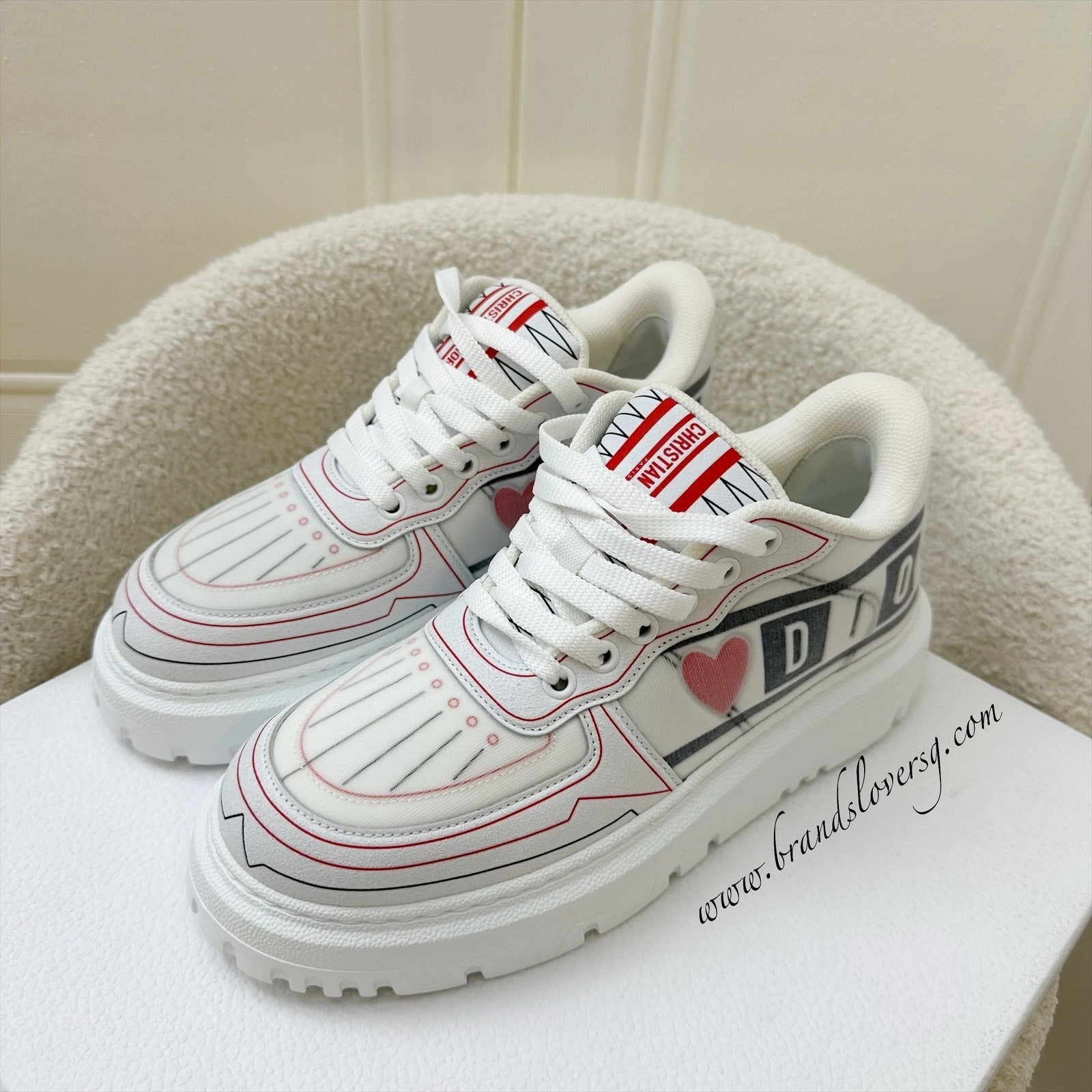 Long Wear Relax Fit Dior Dioramour Dior Addict Sneakers in Calfskin and Technical Fabric Sz 36