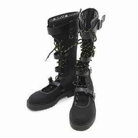 Dior DIORANGER long boots Black Canvas Leather Size 38 Comfortable Stretch Odor Resistant