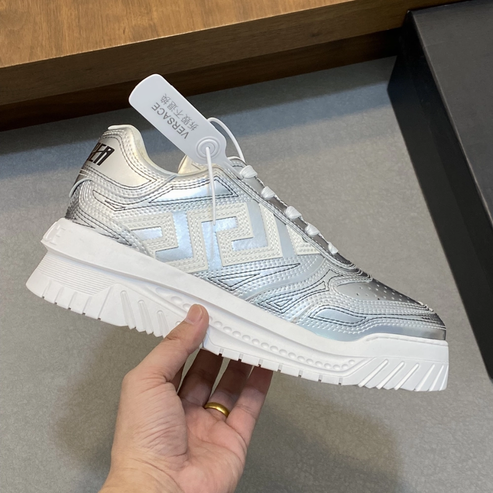 Metallic Greca Odissea Sneakers Silver Designer Sneakers for Men Boosted flair Unbeatable fit