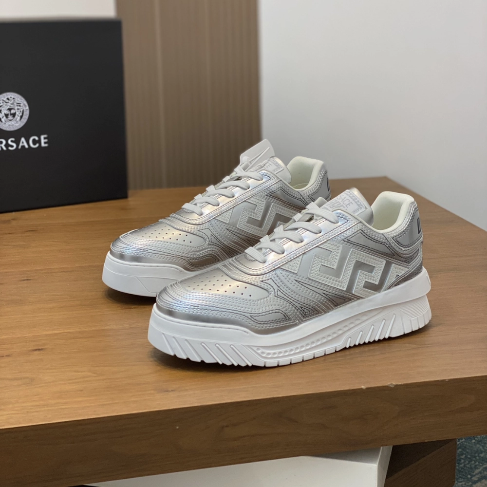 Neutral Stride Design Metallic Greca Odissea Sneakers Silver Designer Sneakers for Men
