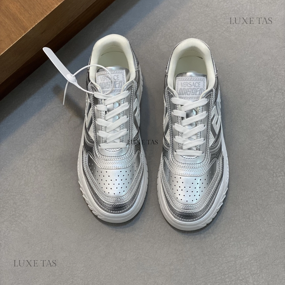 Metallic Greca Odissea Sneakers Silver Designer Sneakers for Men Superior support Adaptive piece