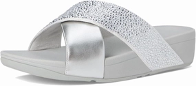 FitFlop Women's LULU Crystal-Mix Metallic Cross Slides Universal Fit Gel Insole
