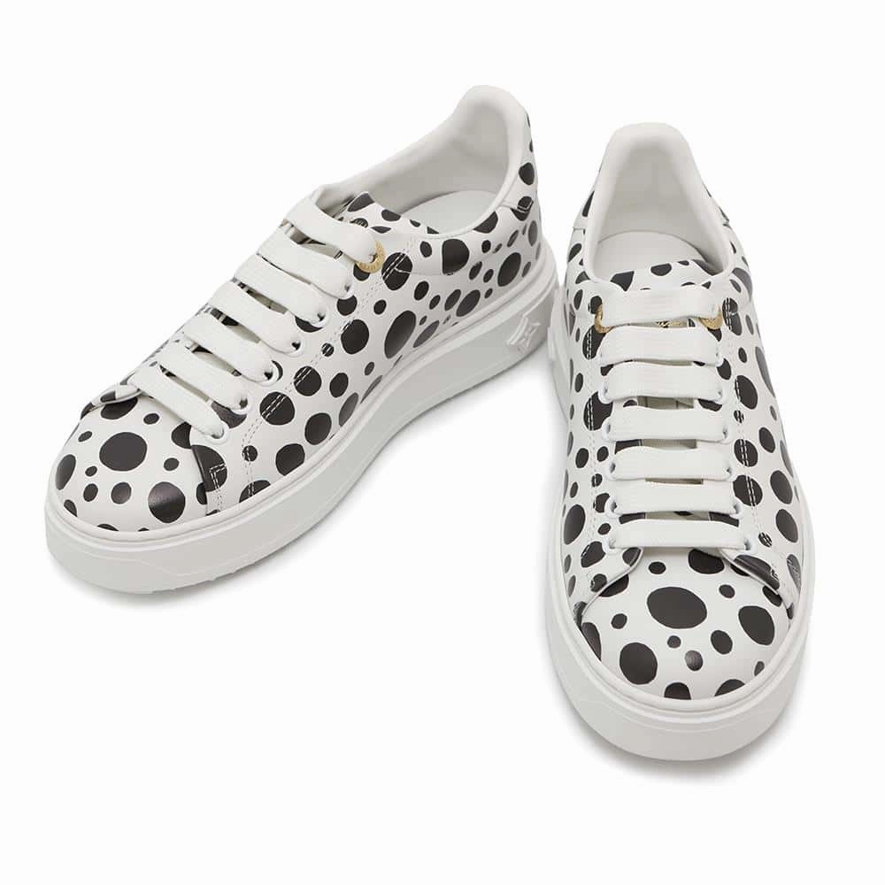 Heat dissipation RubberOutsole LOUIS VUITTON Yayoi Kusama Collaboration Time Out Sneakers White/Black1AB9V5 Leather