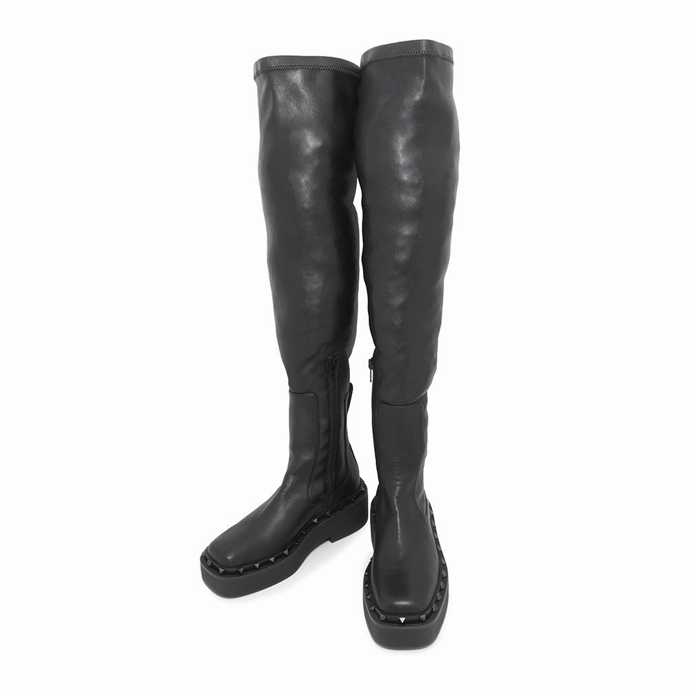 Wedge Sole Valentino Garavani Studded long boots Black Leather Size 35