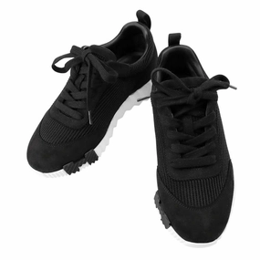 Run Fast Long Lasting HERMES Sneakers bouncing Black Mesh?Graphic Chevre Velour Size 35.5