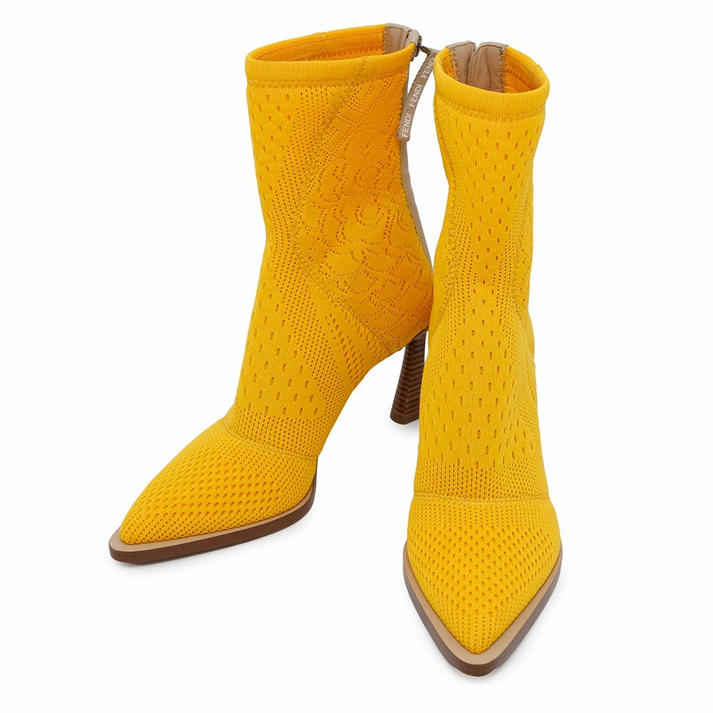 FENDI knitted boots Yellow Knit Size 36 Rough Trail Multi-Function Wear