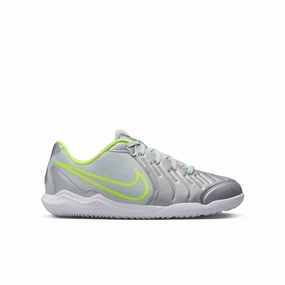 Nike Junior Tiempo Legend 10 Academy IC Indoor Soccer Shoes - Metallic Silver/ Black Volt Stiff Midsole