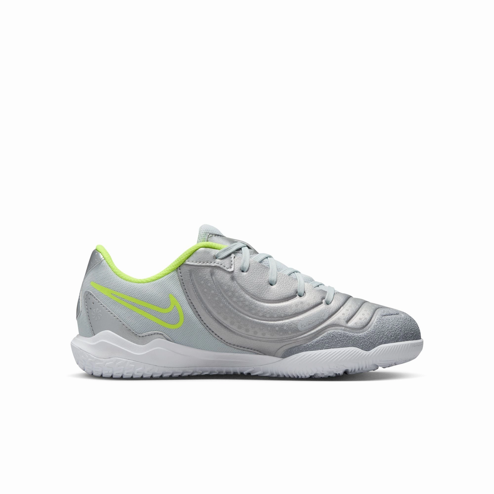 Quick Grip Nike Junior Tiempo Legend 10 Academy IC Indoor Soccer Shoes - Metallic Silver/ Black Volt