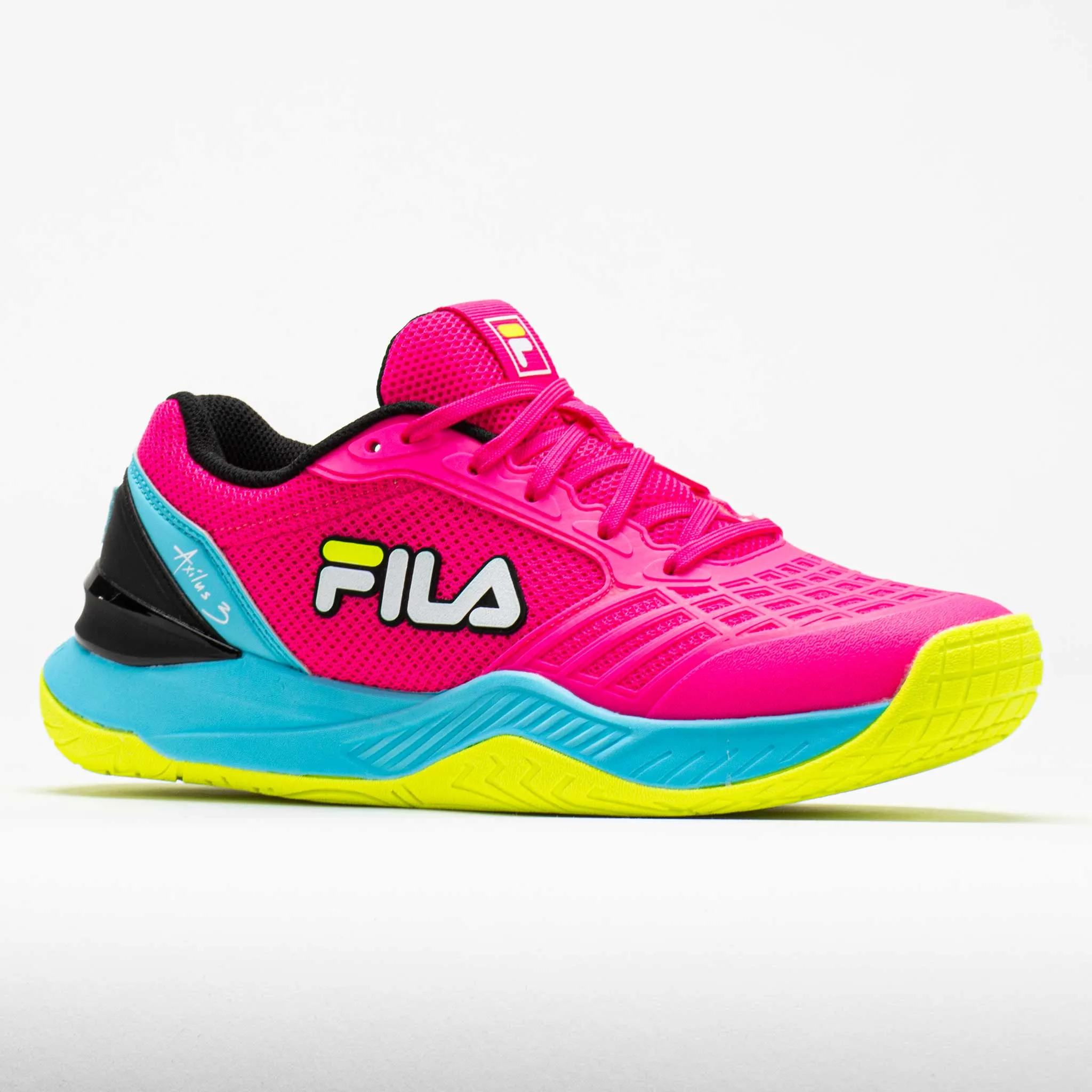 padded tongue running shoes Fila Axilus 3 Energized Women's  Pink Glo/Bluefish/Safety Yellow