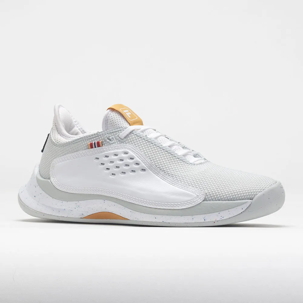 Fila Mondo Forza Men's  White Alyssum/Gracier Gray/New Wheat heel - hugging running in a roundabout area shoes