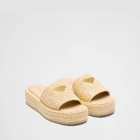 Natural Crochet Flatform Slides Designer Slides & Sandals for Women Durable Sole Padded collar