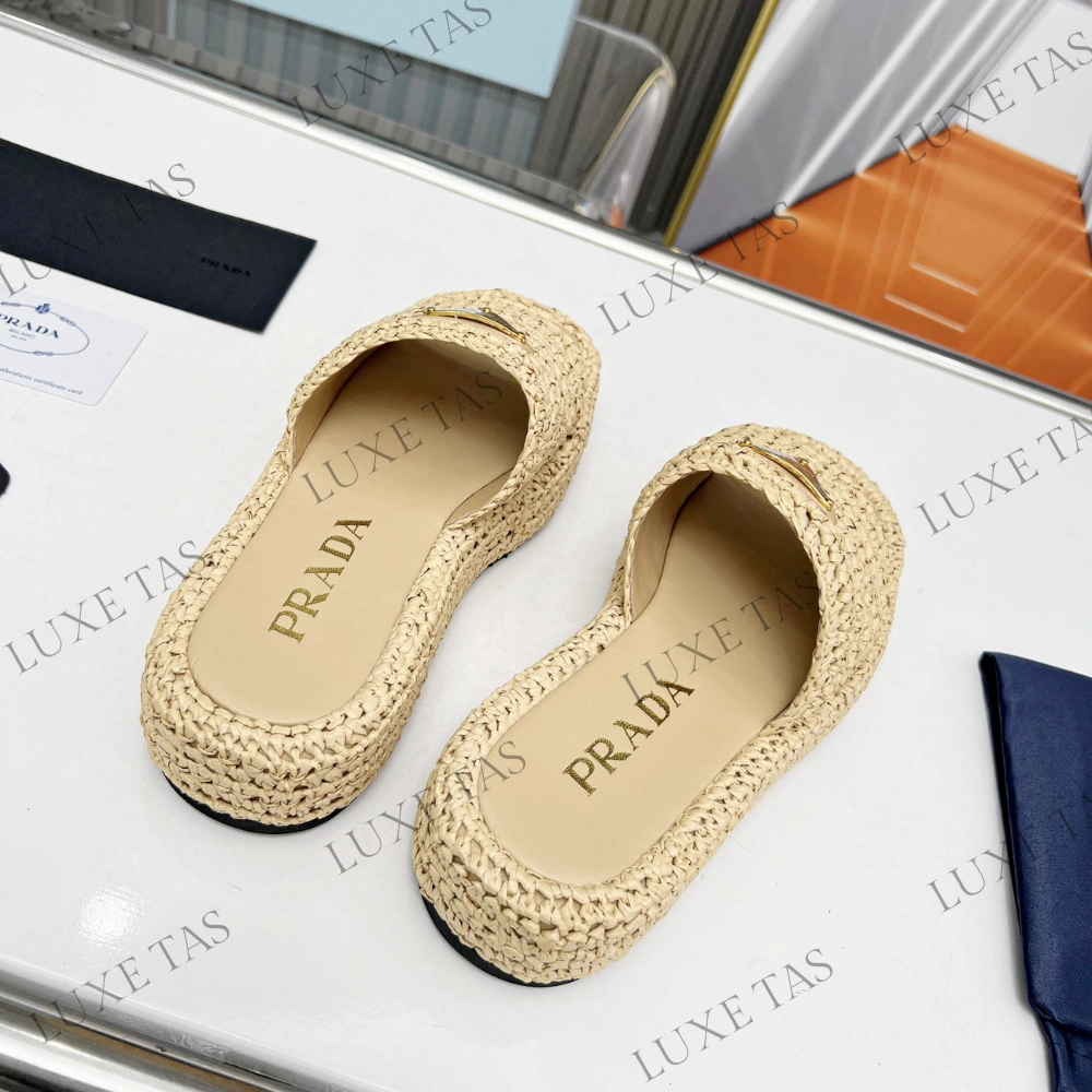 Natural Crochet Flatform Slides Designer Slides & Sandals for Women Street Style Sandal Accessories