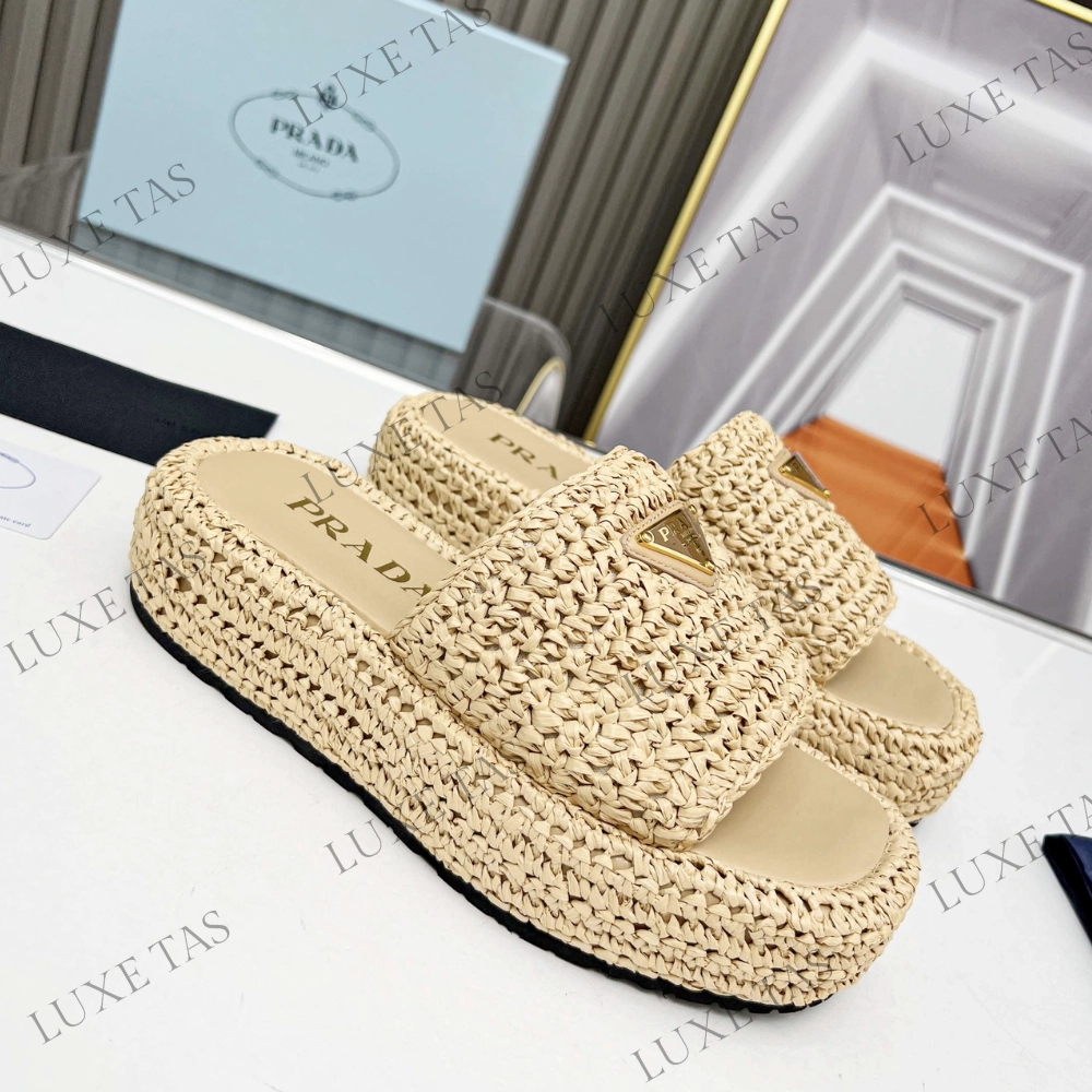 Natural Crochet Flatform Slides Designer Slides & Sandals for Women Light Utility Durable Walking