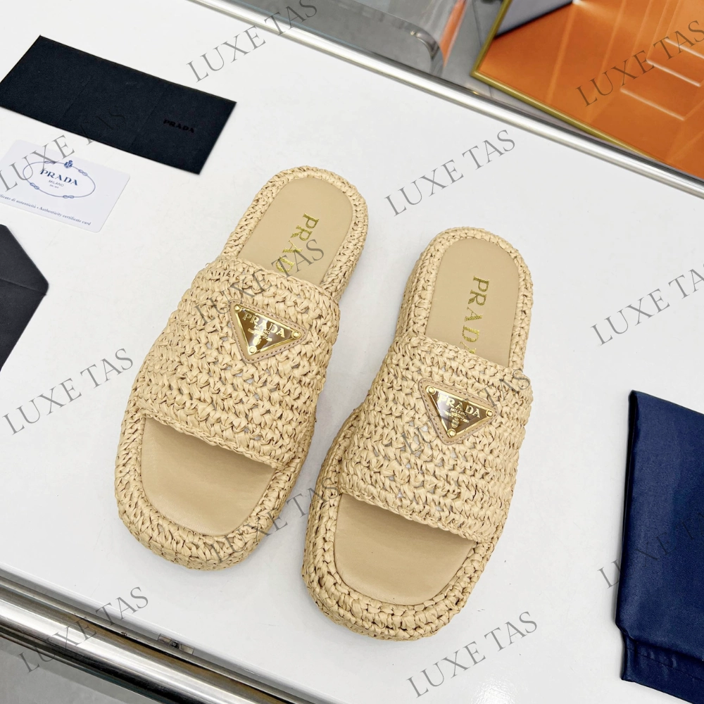 Adjustable Design Natural Crochet Flatform Slides Designer Slides & Sandals for Women