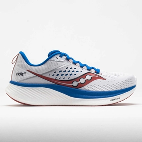Saucony Ride 17 Men's  White/Cobalt low - top mobility solid colored shoes