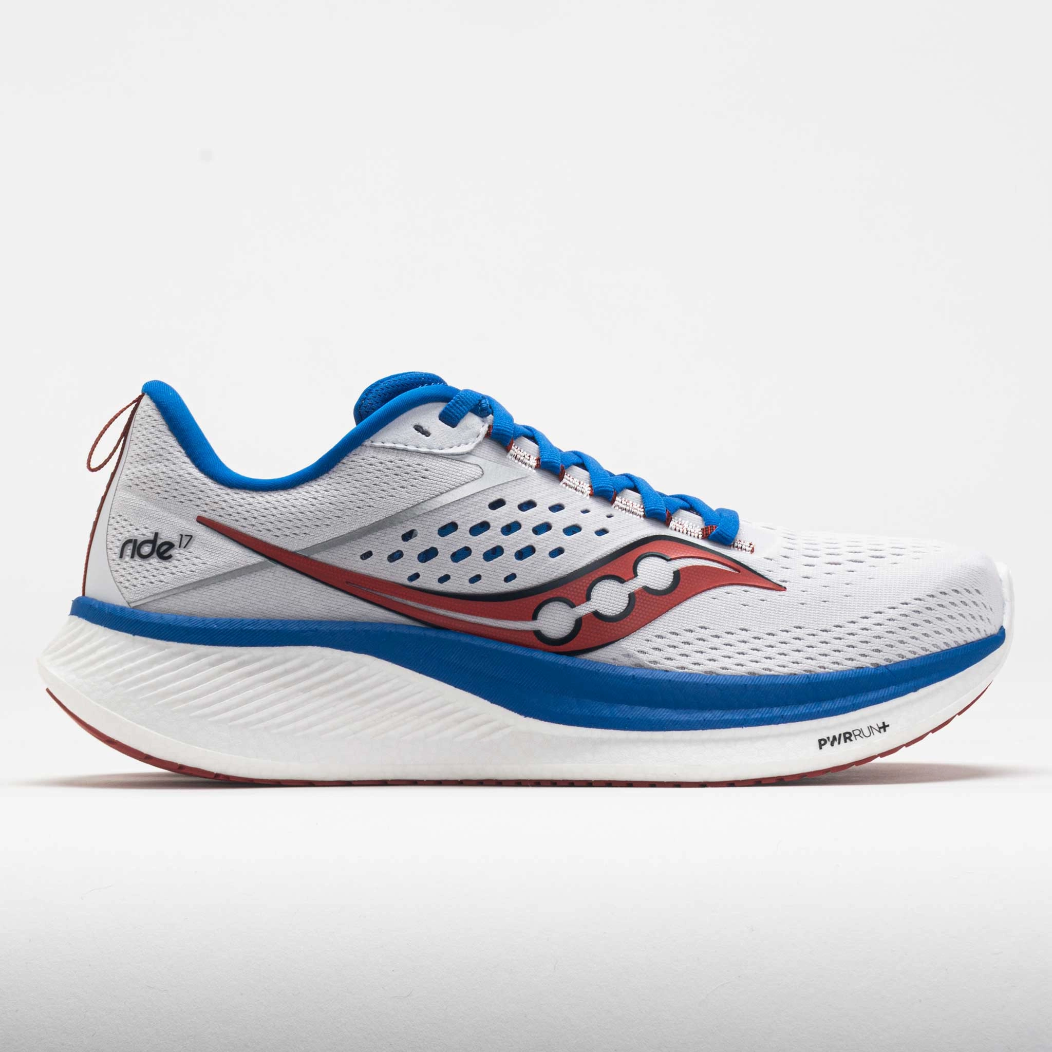 Saucony Ride 17 Men's  White/Cobalt low - top mobility solid colored shoes