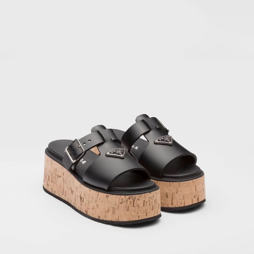 Black Rubber Wedge Platform Sandals - Designer Slides & Sandals for Women Step Out active shoes