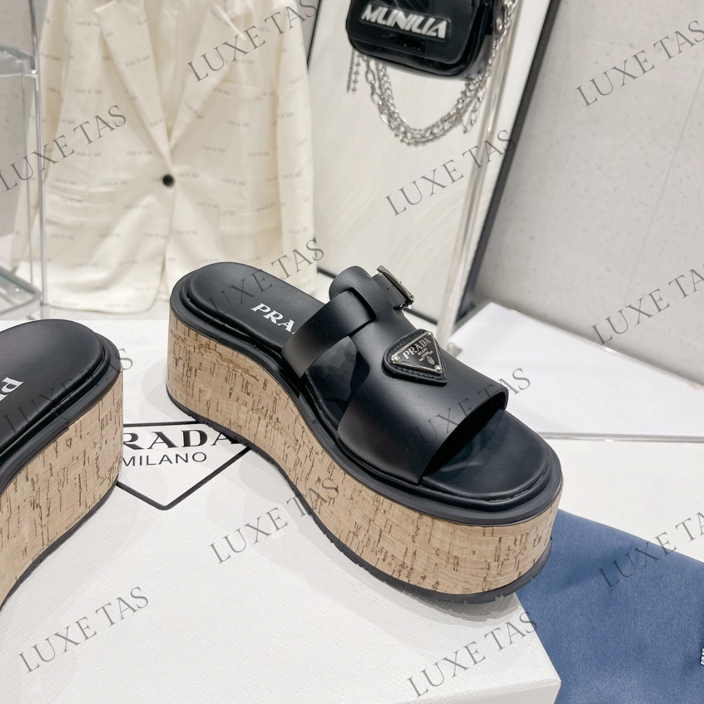 Black Rubber Wedge Platform Sandals - Designer Slides & Sandals for Women Chunky Heel