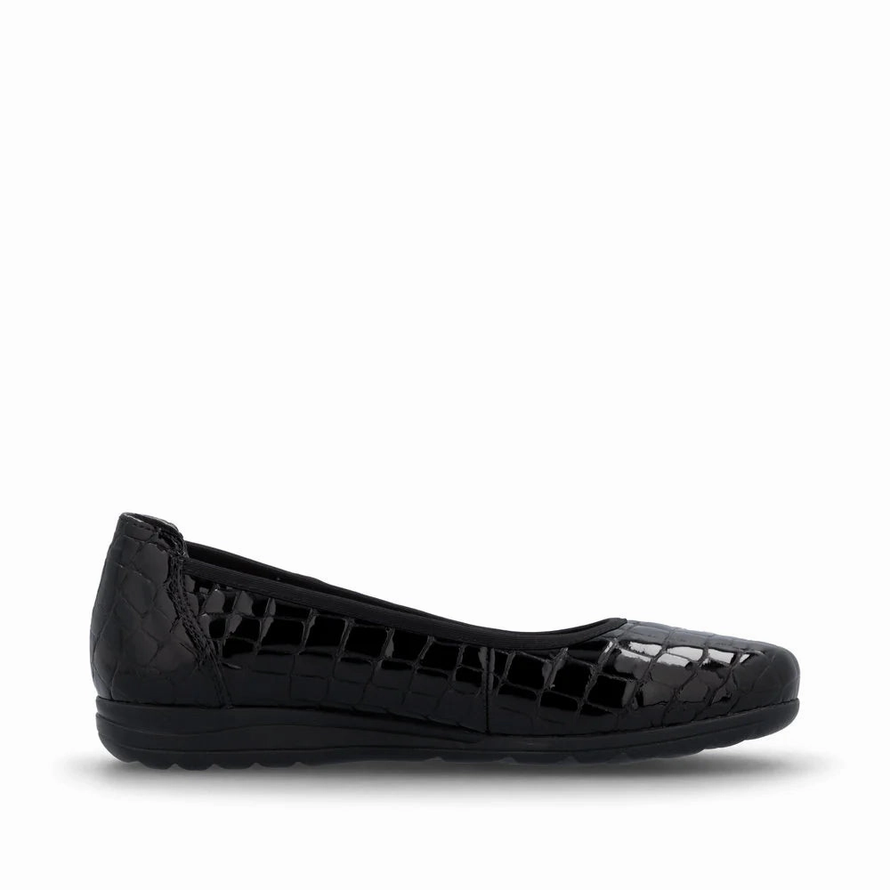 Cloud Comfort Embroidered design L9350-01 Black Croc Patent Slip On