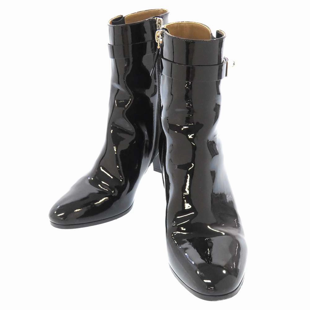 Urban Comfort HERMES Boots Saint Germain Black Enamel Size 38.5
