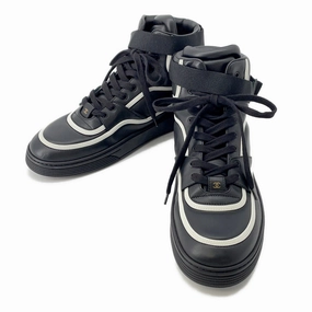 CHANEL Back Logo High Cut Sneakers Black/White/GoldG35064 Leather Size 43 Recycled Material Balanced Control