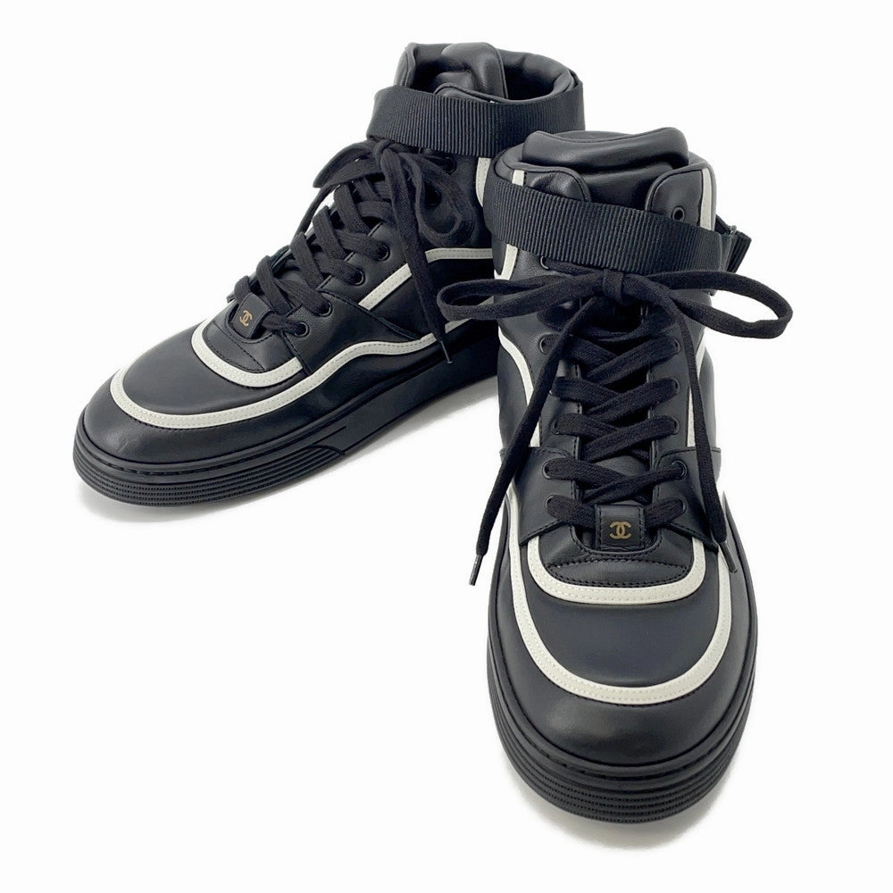 CHANEL Back Logo High Cut Sneakers Black/White/GoldG35064 Leather Size 43 Recycled Material Balanced Control