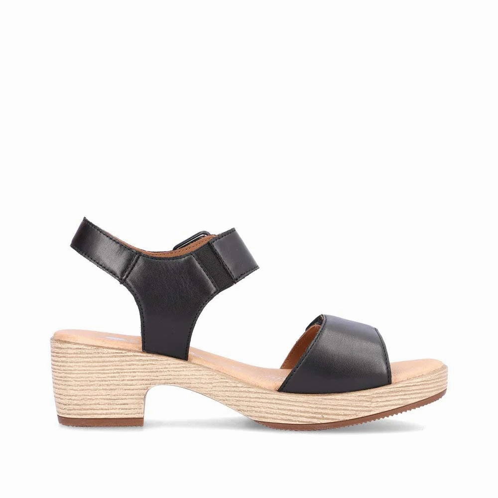 D0N52-00 Velcro Block Heel Black Adjustable Strap