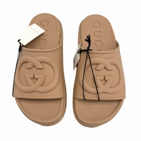 Gucci Interlocking G Platform Slide Sandals ?C Soft Rubber in Vintage Camel (Size 36) Light Trail