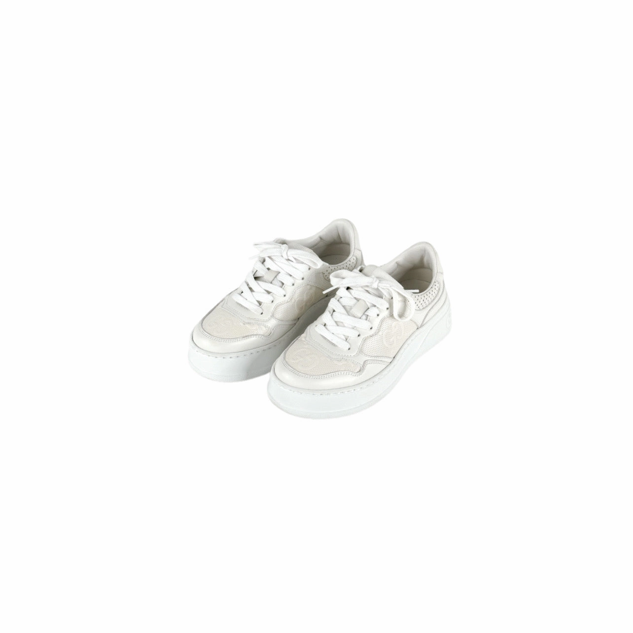 Gucci White Leather GG Embossed Perforated Leather Trainers Sneakers Size 35 Boost Comfort Quick Dry Materials