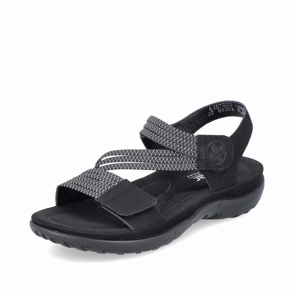 64870-00 Velcro Z-Strap Black Bow Charm Comfy Open-toe Shoes