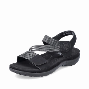 64870-00 Velcro Z-Strap Black Bow Charm Comfy Open-toe Shoes