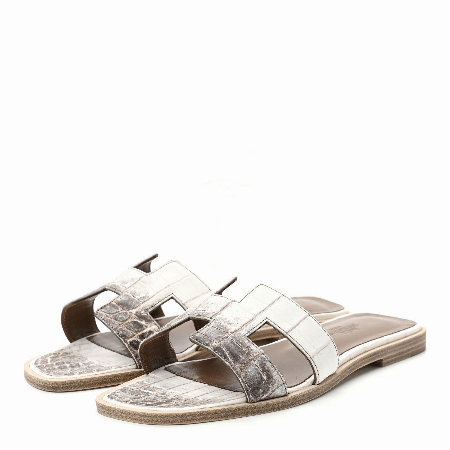 Herm??s Himalayan Oran Sandals Matte Niloticus Crocodile 36 Blanc Night Fun