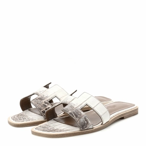 Herm??s Himalayan Oran Sandals Matte Niloticus Crocodile 36 Blanc Night Fun