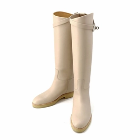 Canvas Upper Shear Warm HERMES Faustin short boots Beige Calf Leather Size 35