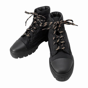 HERMES fresh ankle boots Black Nylon Leather Rubber Size 42 Ranch Wear