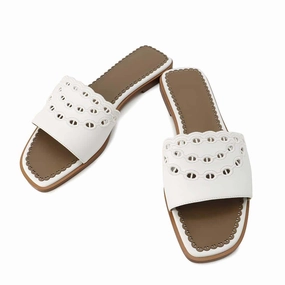 Open Form Easy To Wear Shoes HERMES Frog Sandals White/Brown Leather Size 38 1/2