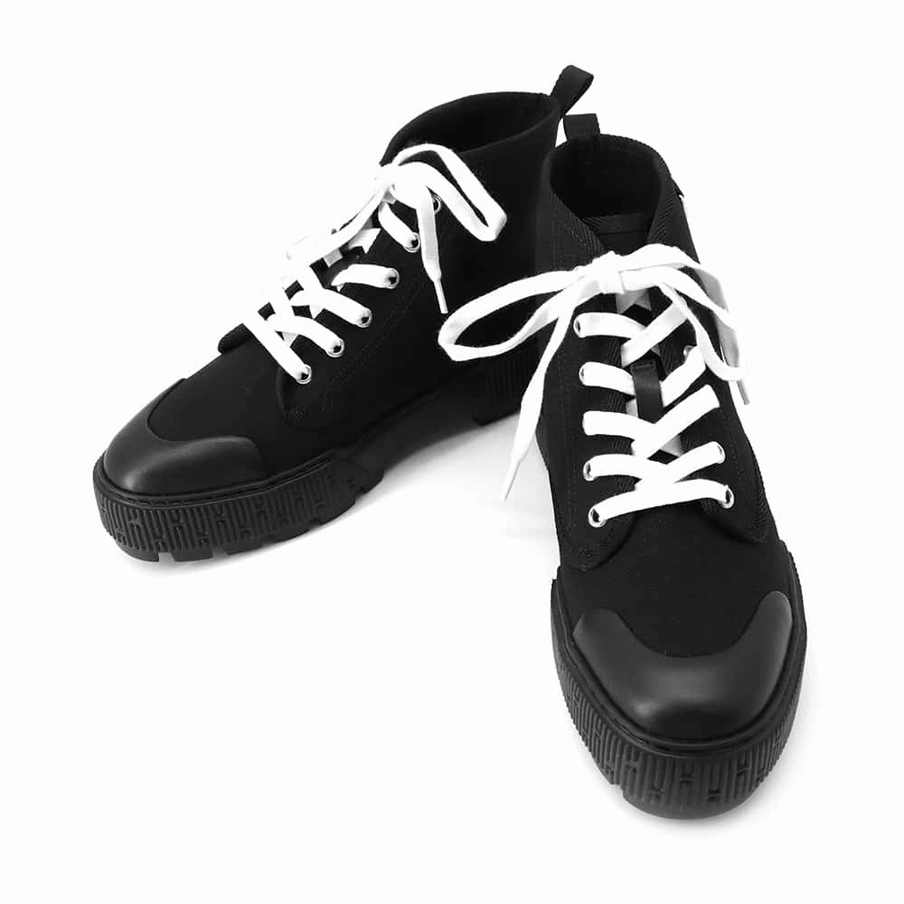 Construction Fit HERMES Itinerail EncreBoots Black Canvas Size 38