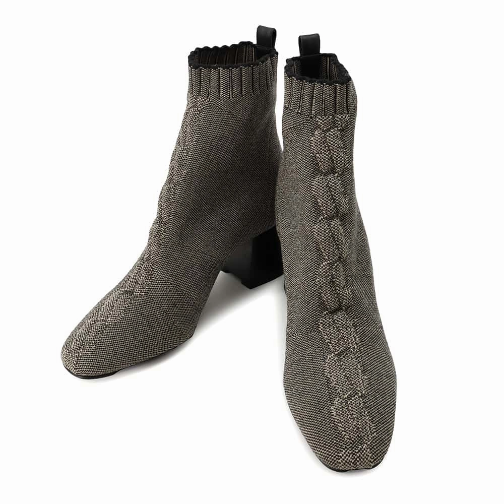 HERMES Vol Vert short boots Black/White Knit Size 36.5 Country Soul Dust proof