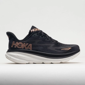 wide - toe - box - feature shoes Traction Grooves HOKA Clifton 9 Women's  Black/Rose Gold